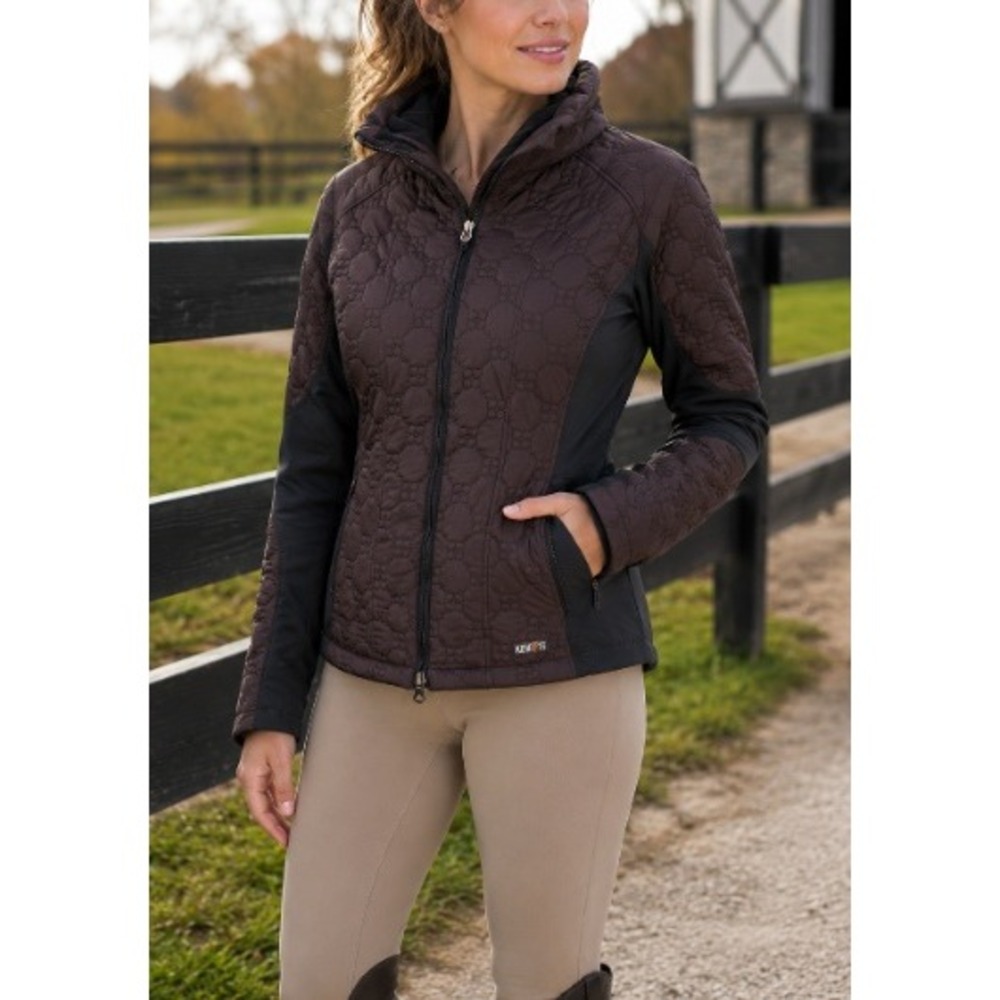 Kerrits Bit by Bit Quilted Riding Jacket Size S Brown Black Equestrian Barn Coat